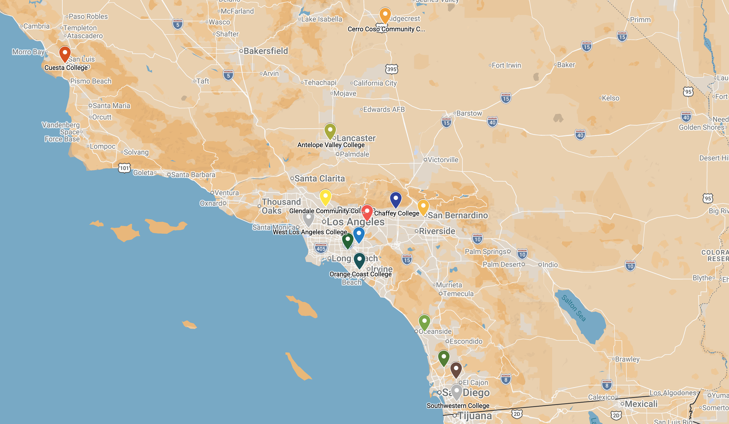 map of California with program locations